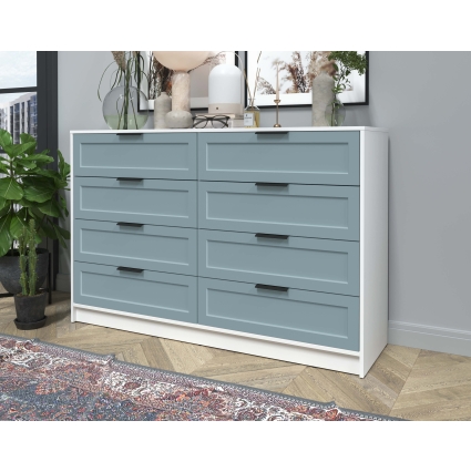 Kомод Тренд КТ-К157 (Белый платинум ЛДСП/ Океан ЛМДФ) Ш1565 В1020 Г451